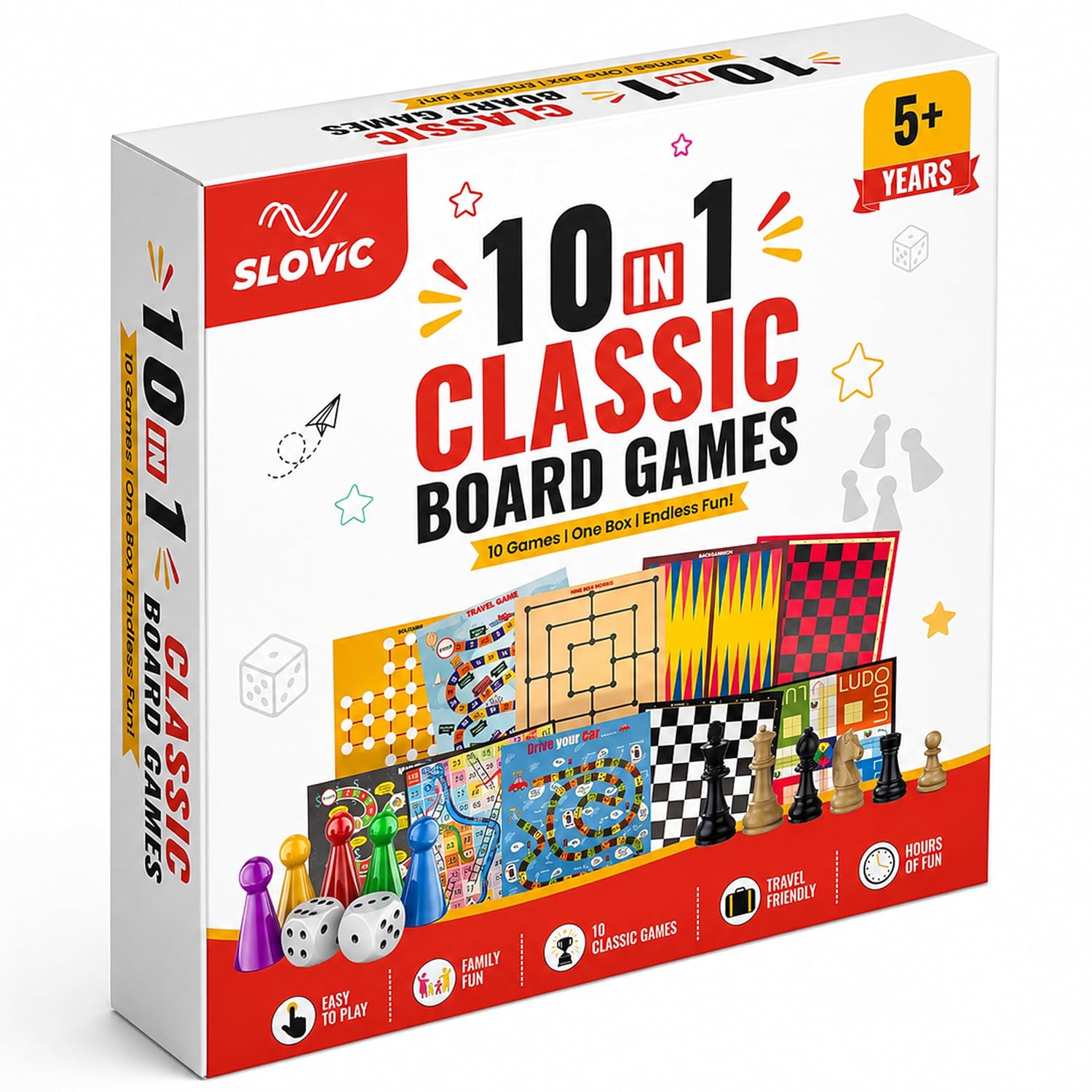 10-in-1 Board Games Set for Kids & Family