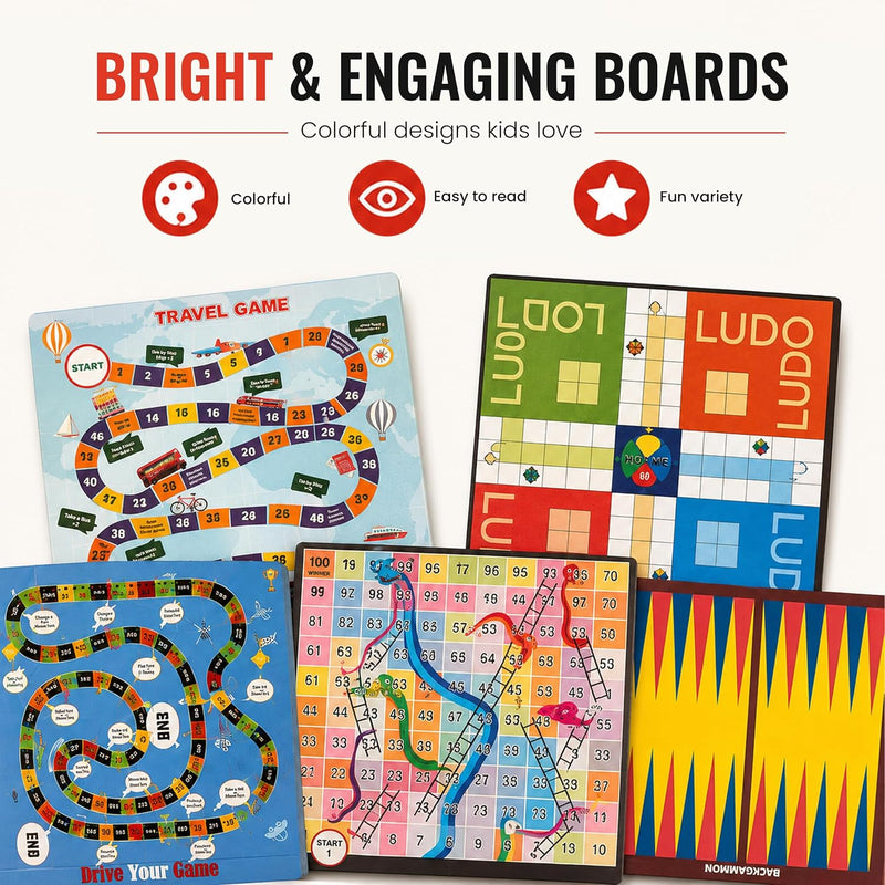 10-in-1 Board Games Set for Kids & Family