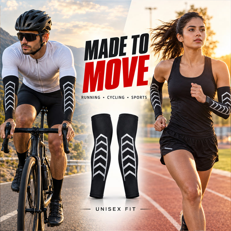 Arm Sleeves - Stretchable & Lightweight Sports Sleeves with Radium Design - Gym, Running & Cycling