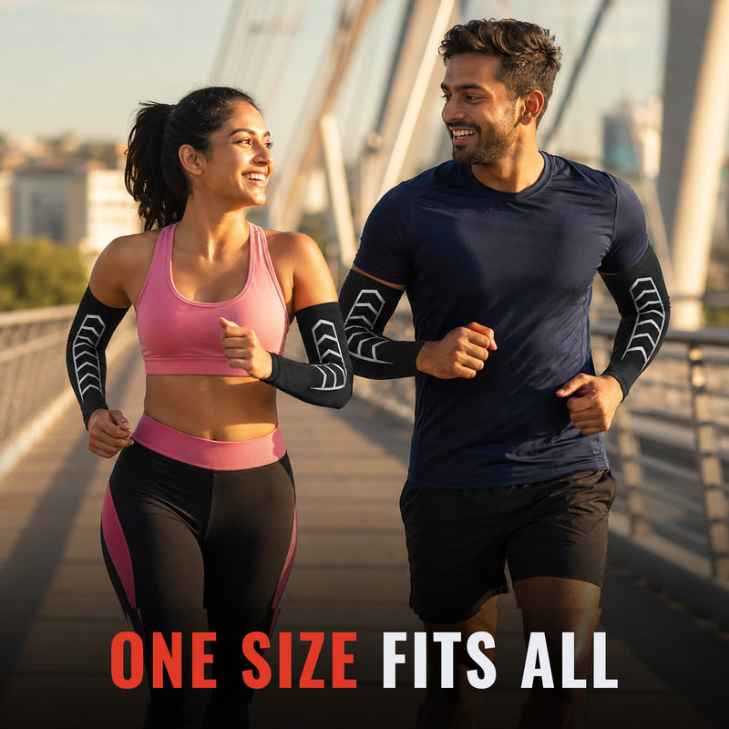 Arm Sleeves - Stretchable & Lightweight Sports Sleeves with Radium Design - Gym, Running & Cycling