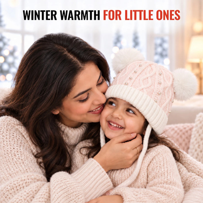 CozyPearl White Winter Cap for Kids