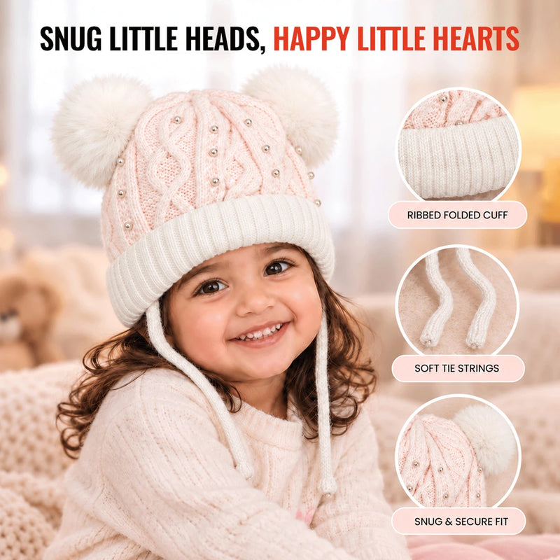 CozyPearl White Winter Cap for Kids