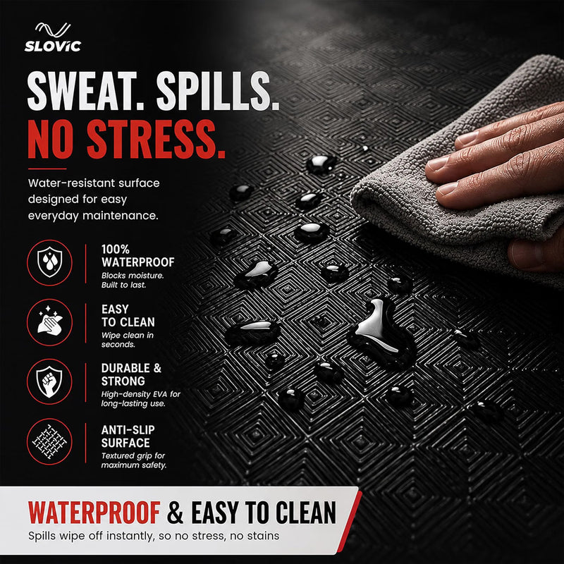 Gym Floor Mat 10mm - Anti-Slip Waterproof EVA Puzzle Mat - 24×24 Inch - Set of 4