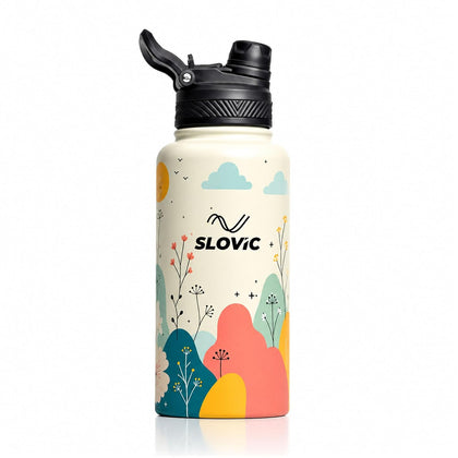 Insulated Water Bottle - 1 Litre - Up to 24 Hrs Hot & 12 Hrs Cold - Meadow Design