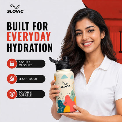 Insulated Water Bottle - 1 Litre - Up to 24 Hrs Hot & 12 Hrs Cold - Meadow Design