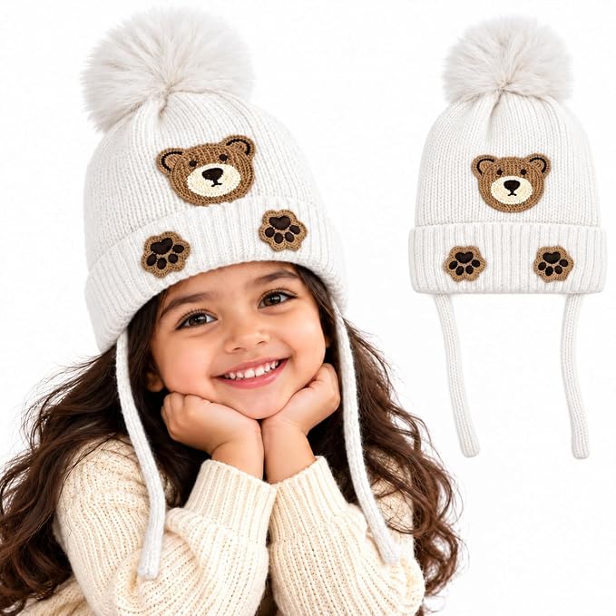 TeddyWarm Kids Winter Cap – White