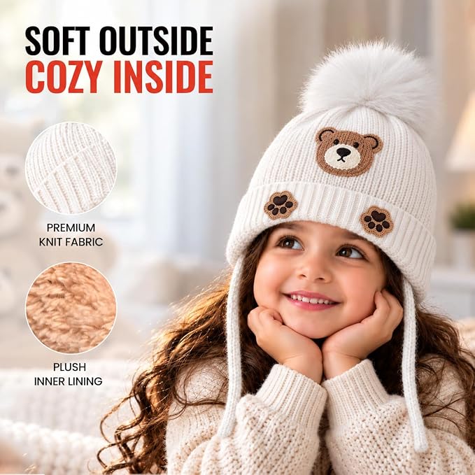 TeddyWarm Kids Winter Cap – White