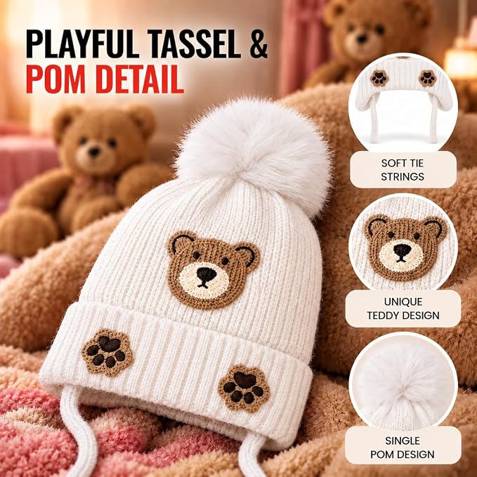 TeddyWarm Kids Winter Cap – White