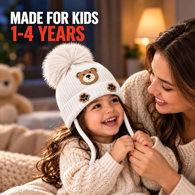 TeddyWarm Kids Winter Cap – White