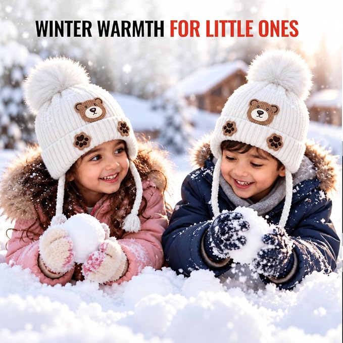 TeddyWarm Kids Winter Cap – White