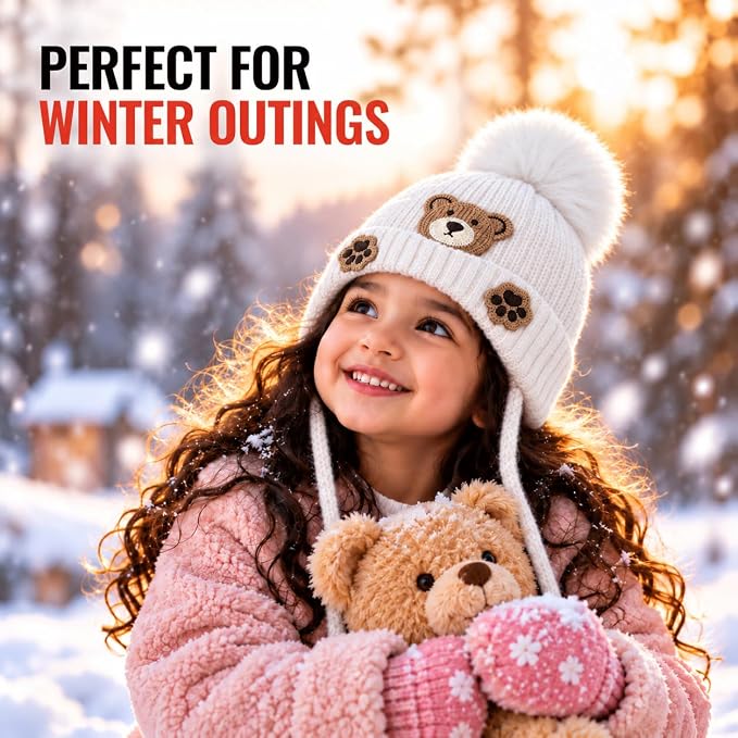TeddyWarm Kids Winter Cap – White