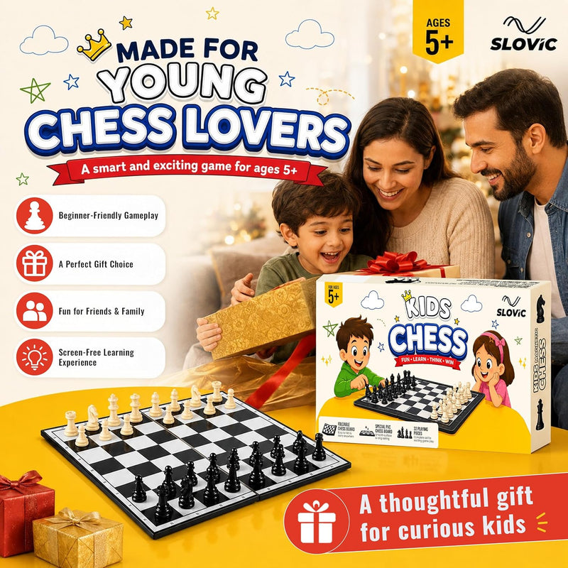 14 Inch Foldable Chess Board Set - Portable Chess Game for Kids & Adults - Family Board Game