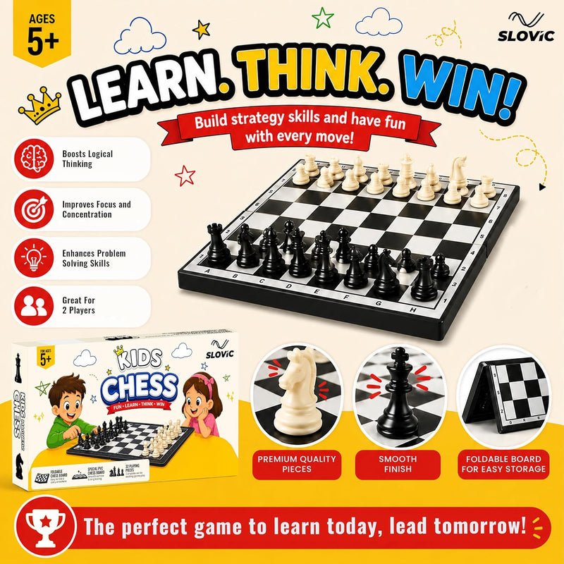 14 Inch Foldable Chess Board Set - Portable Chess Game for Kids & Adults - Family Board Game