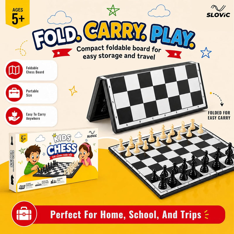 14 Inch Foldable Chess Board Set - Portable Chess Game for Kids & Adults - Family Board Game