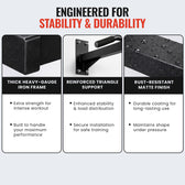 Slovic wall Mounted pull up bar features highlighting stability and durability with text and images of iron frame, triangle support, and rust-resistant finish.