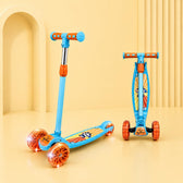 Slvoic Two blue children's scooters with orange accents on a yellow background