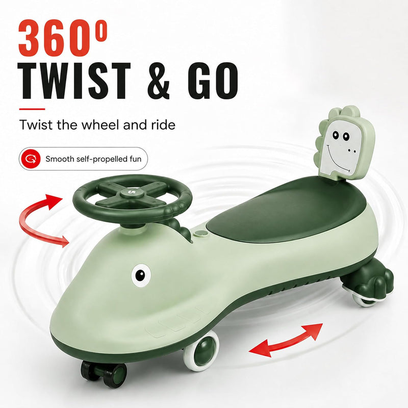 Kid Cruise Swing Car - Green - Ride-On Wiggle Car for Kids - Indoor & Outdoor Toy