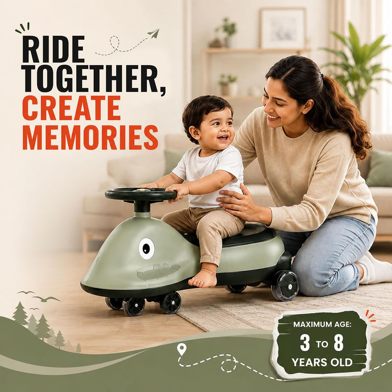 Kid Cruise Swing Car - Green - Ride-On Wiggle Car for Kids - Indoor & Outdoor Toy
