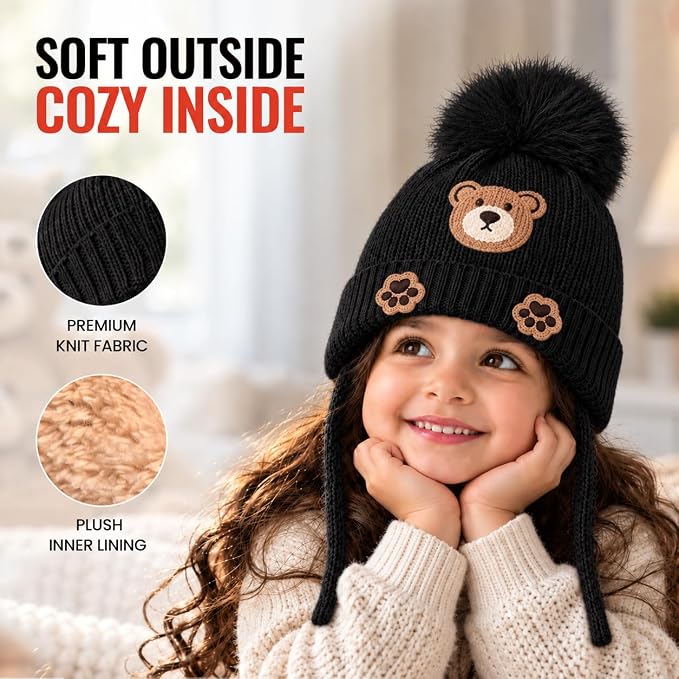 TeddyWarm Kids Winter Cap – Black