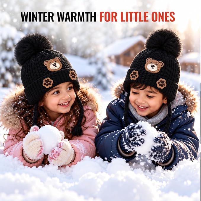 TeddyWarm Kids Winter Cap – Black