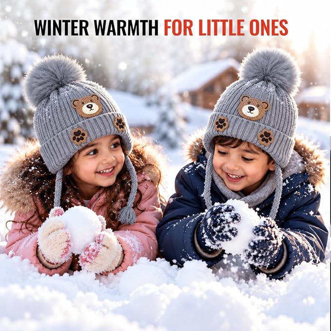 TeddyWarm Kids Winter Cap – Grey