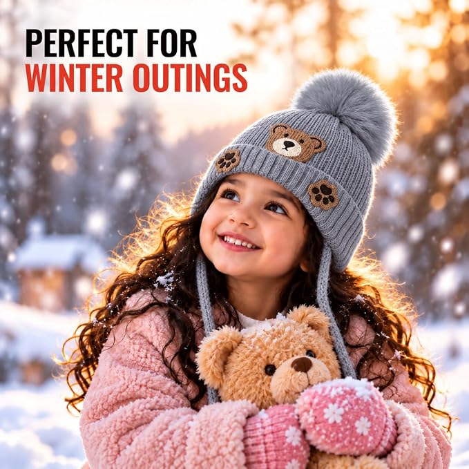 TeddyWarm Kids Winter Cap – Grey