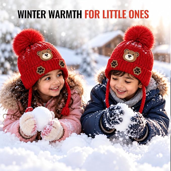 TeddyWarm Kids Winter Cap – Red