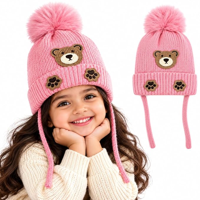TeddyWarm Pink Winter Cap for Kids