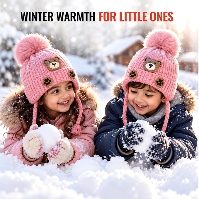 TeddyWarm Pink Winter Cap for Kids