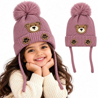 TeddyWarm Rose Winter Cap for Kids