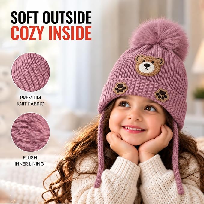 TeddyWarm Rose Winter Cap for Kids