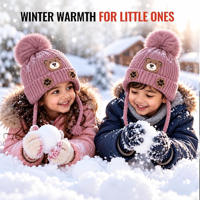 TeddyWarm Rose Winter Cap for Kids