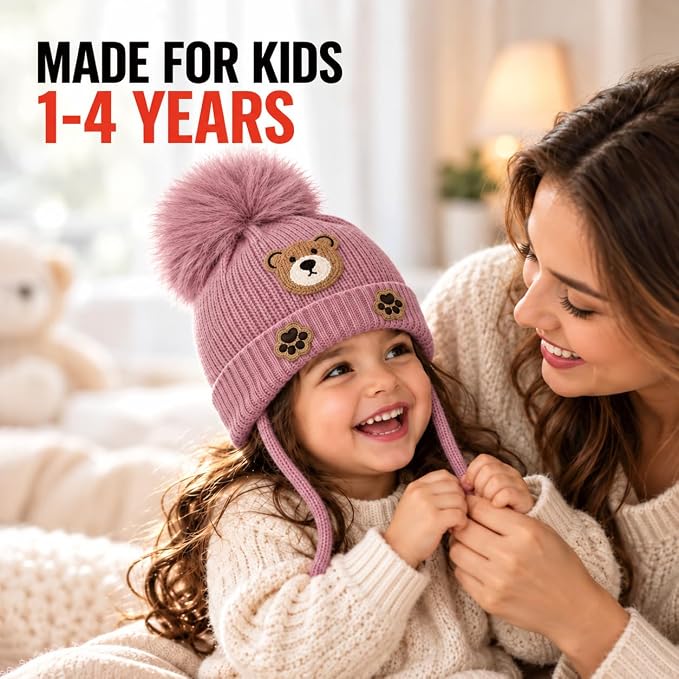 TeddyWarm Rose Winter Cap for Kids