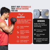 Tiger Shroff holding 
slovic dumbbell with Slovic branding, comparing their product to others.