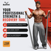 Tiger Shroff using Slovic thera resistance bands with Slovic branding and product features on a white background