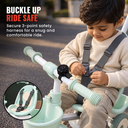 Joy Wheels Tricycle with Parental Handle - Green & Ivory
