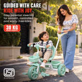 Joy Wheels Tricycle with Parental Handle - Green & Ivory