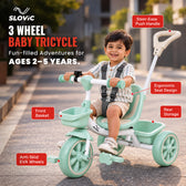 Joy Wheels Tricycle with Parental Handle - Green & Ivory