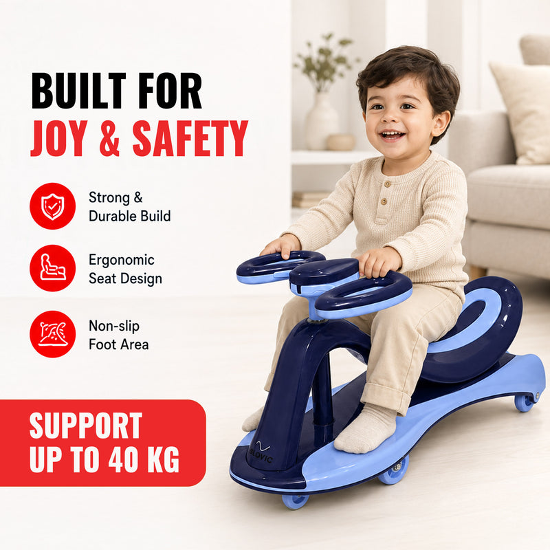 Wave Swing Car with Light - Blue - Ride-On Wiggle Car for Kids - Indoor & Outdoor Toy