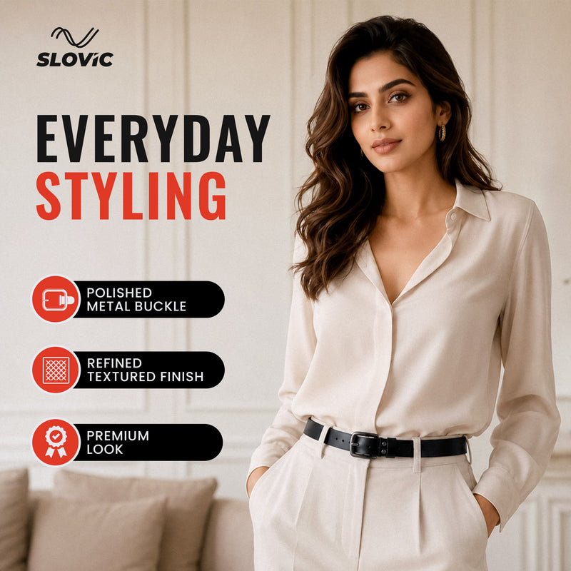Women’s Black Pin Buckle Belt - Stylish Adjustable Waist Belt for Casual & Formal Wear