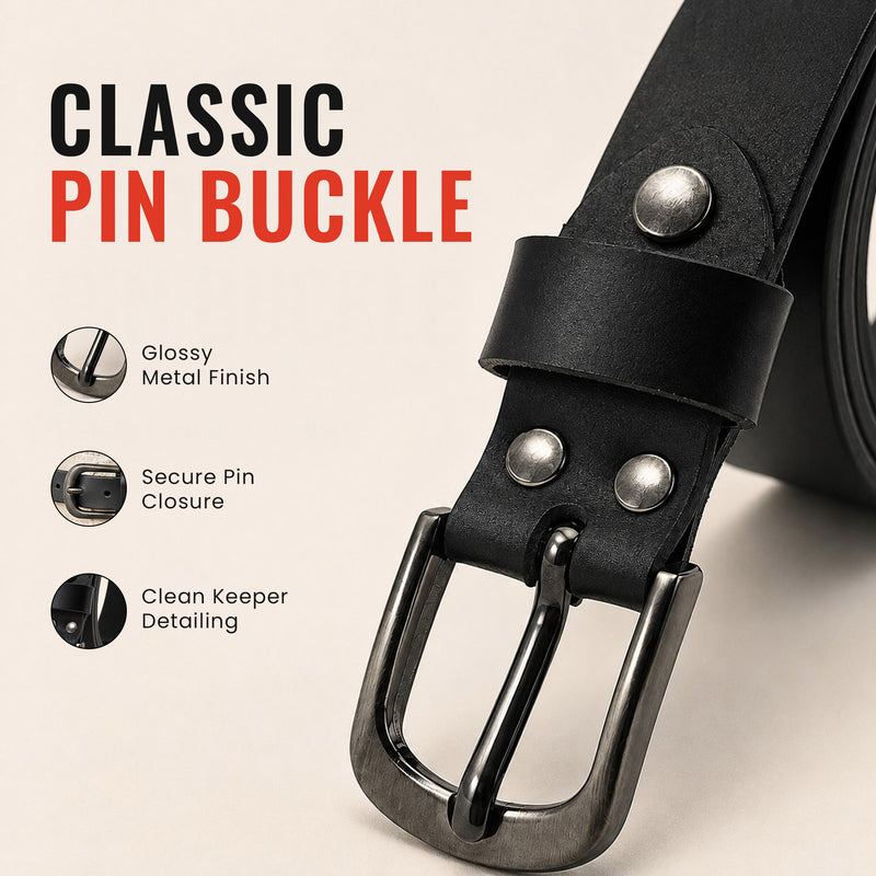 Women’s Black Pin Buckle Belt - Stylish Adjustable Waist Belt for Casual & Formal Wear