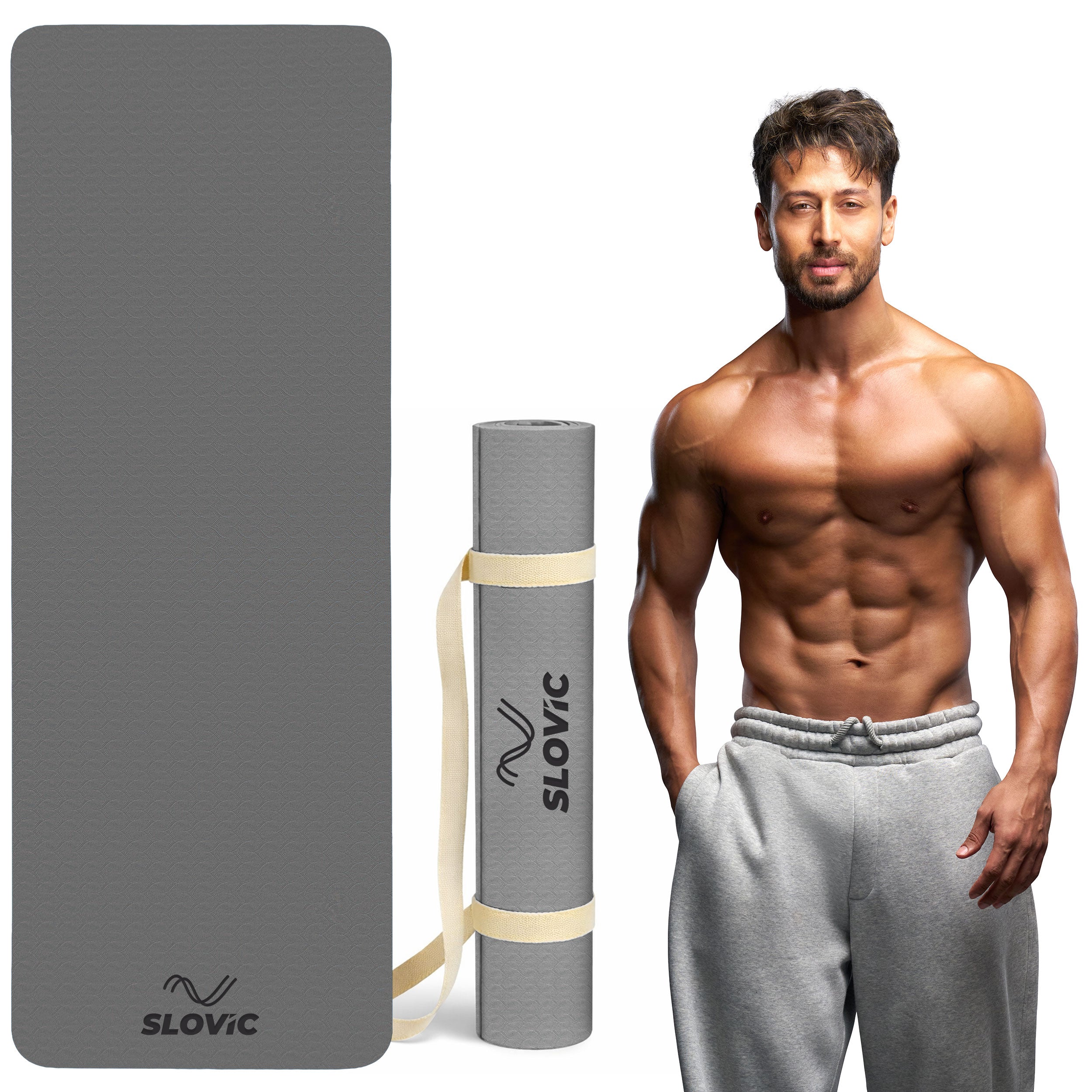 SLOVIC Non-Slip & Thick Cushion Yoga Mat with Carry Strap (Tpe 6Mm)