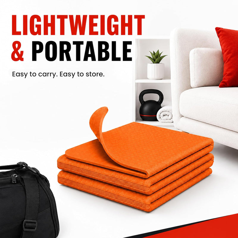 4 MM-TPE Foldable Yoga Mat for Men & Women - Orange