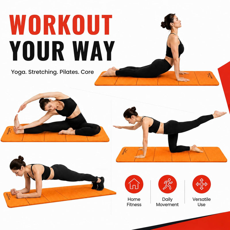 4 MM-TPE Foldable Yoga Mat for Men & Women - Orange