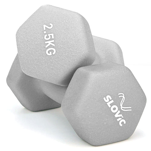 Slovic Dumbbell Set [2.5 Kg Each] | Neoprene Dumbbells for Home Gym Workout | Anti-Skied Iron Dumbell | Equipment for Women [Grey]