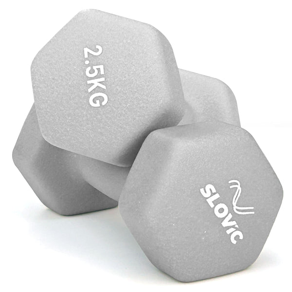 Slovic Dumbbell Set [2.5 Kg Each] | Neoprene Dumbbells for Home Gym Workout | Anti-Skied Iron Dumbell | Equipment for Women [Grey]