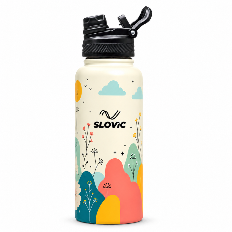 Insulated Water Bottle - 1 Litre - Up to 24 Hrs Hot & 12 Hrs Cold - Meadow Design