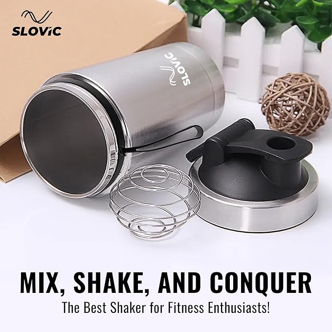 Stainless Steel Protein Shaker Bottle | Silver | 750 ML