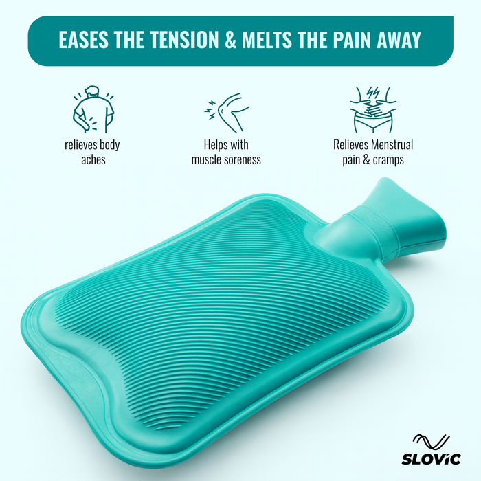 Slovic 2L Green Hot Water Bottle Bag – Pain Relief for Back, Cramps & Stomach