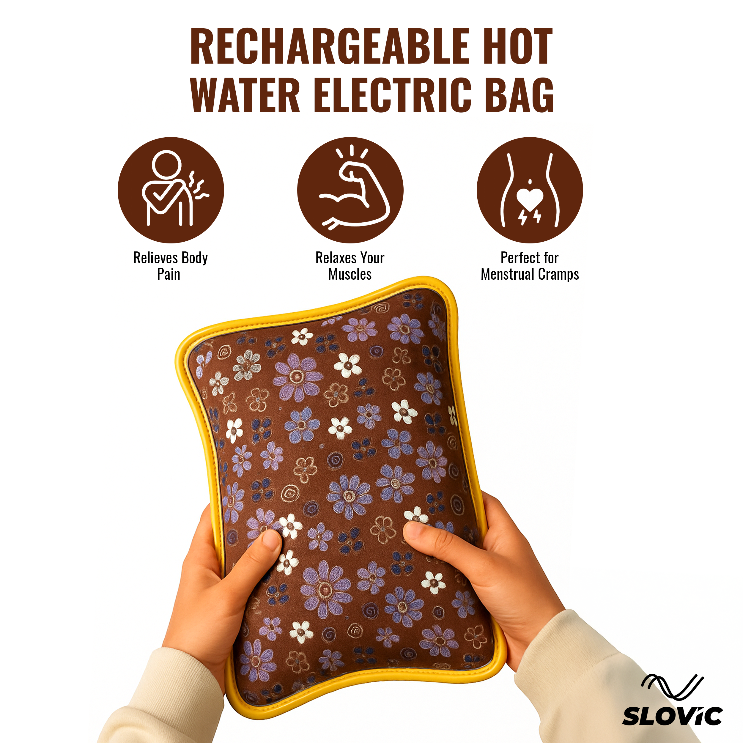 Rechargeable Electric Hot Water Bag for Pain Relief– Brown Floral